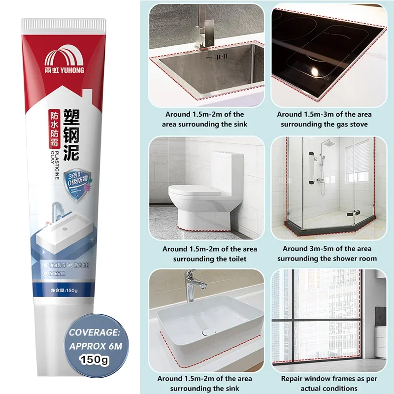 Bathroom Caulk Siliconized - 150ml Kunststoff-Stahl-Schlicker, wasserdichter Klebstoff, Anti-Schimmel-Leckreparatur, Dichtmittel