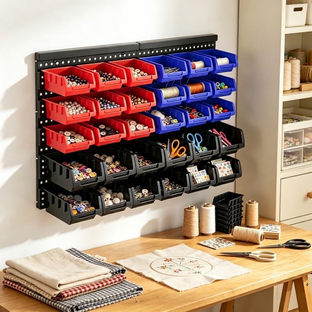 Home Improvement Binford Tools - Wandmontierte Aufbewahrungsboxen-Organizer mit 30 zweifarbigen Behältern,