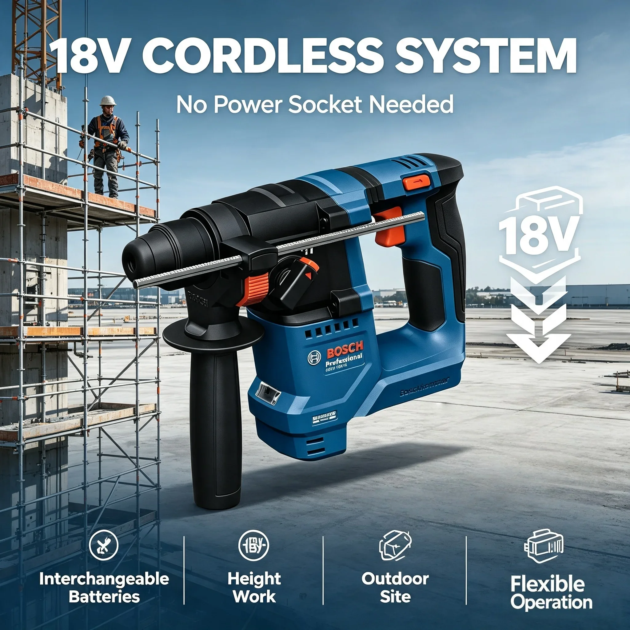 Power Drill Cordless - Bosch GBH 18V-18 18V Bürstenloser Akku-Bohrhammer,