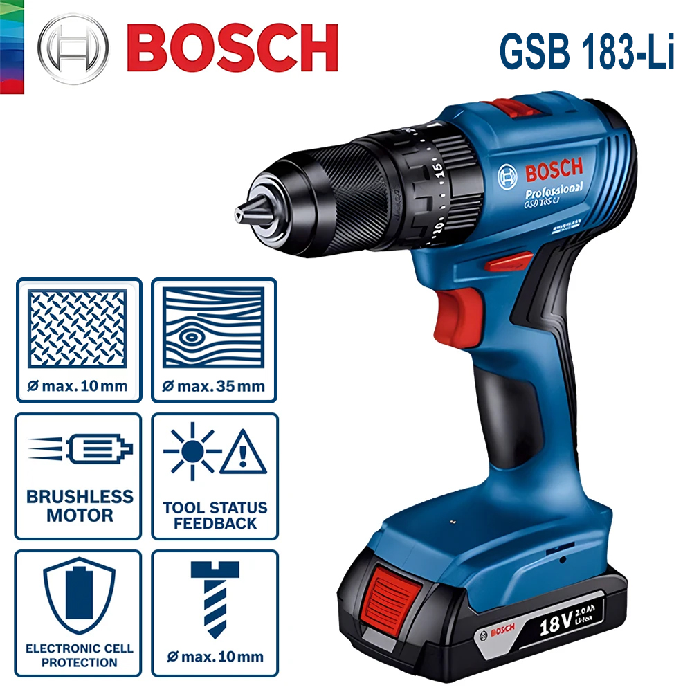 Power Drill Cordless - Bosch GSB 183-LI Elektrischer Bohrschrauber, kabellos,