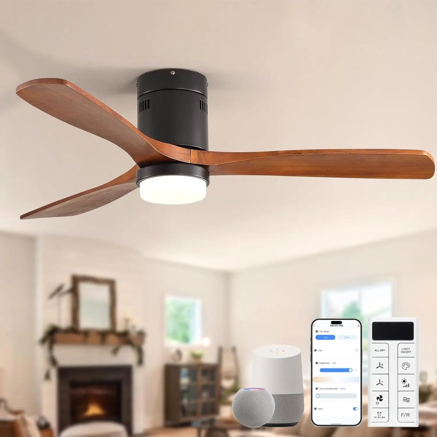 Ceiling Fan Mount - 52 Zoll Smart-Deckenventilatoren mit Beleuchtung –